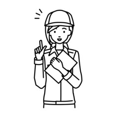 立って書類を手に持って何かひらめいた作業員の女性