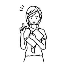 立って書類を手に持って何かひらめいたオフィスカジュアルの女性