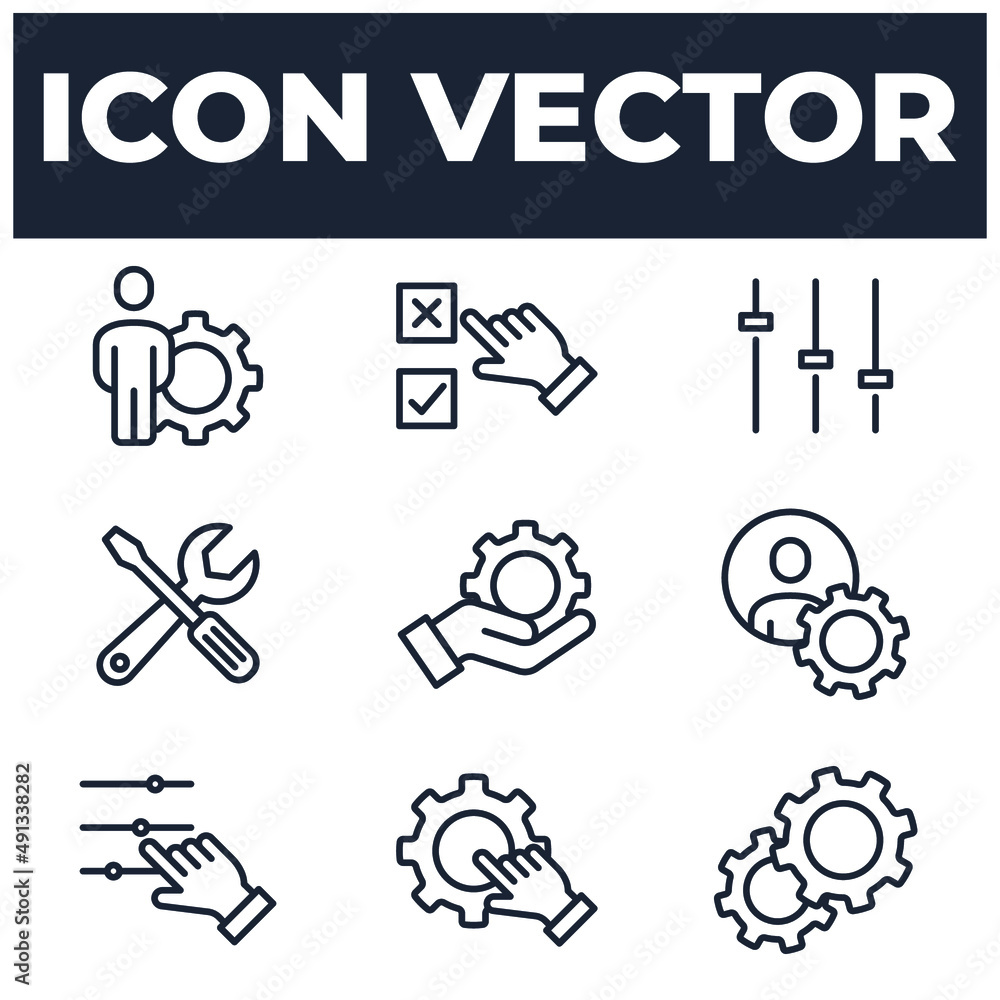 Poster set of setup and settings elements symbol template for graphic and web design collection logo vector