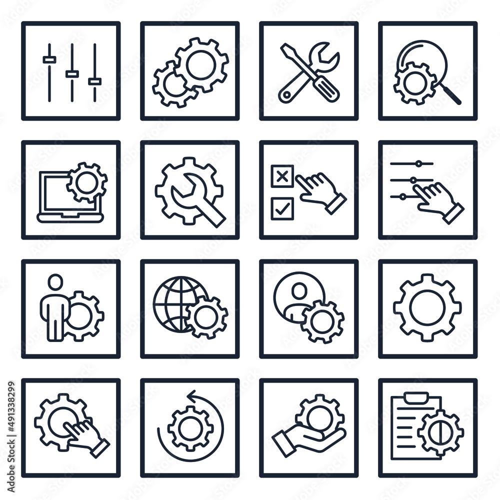 Poster set of setup and settings elements symbol template for graphic and web design collection logo vector