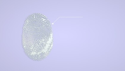 White fingerprint. Identification Symbol on blue Background. Digital biometric security technology. 3d render
