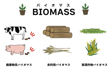 ３種類のバイオマスを分かりやすくイメージしたイラストセット