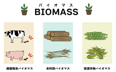 ３種類のバイオマスを分かりやすくイメージしたイラストセット