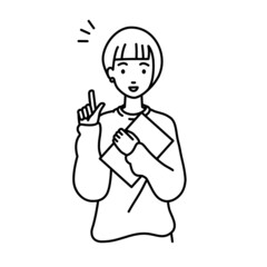 立って書類を手に持って何かひらめいたリモートワークの女性