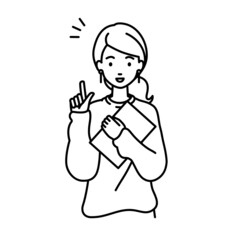 立って書類を手に持って何かひらめいたリモートワークの女性