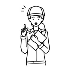 立って書類を手に持って何かひらめいた作業員の女性