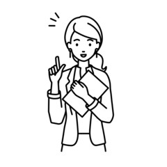 立って書類を手に持って何かひらめいたジャケットの女性