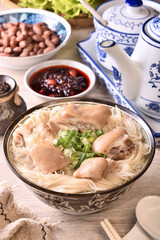 Vermicelli with pork leg is a popular food in Taiwan.