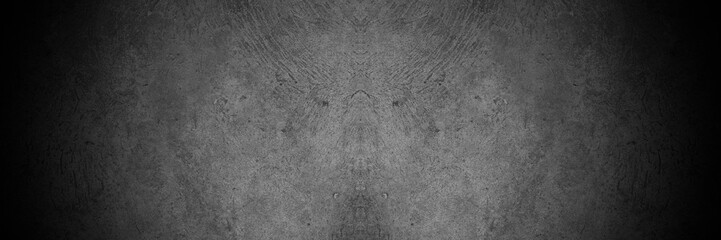 Old wall texture cement dark black gray panorama background abstract grey color design are light with white gradient background.
