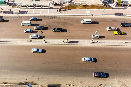 Aerial view of Corniche seaside drive in Alexandria, Egypt