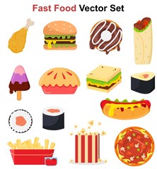 Fast food vector illustration collection for menu and backdrop, advertisement, restaurant and business concept