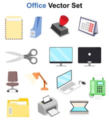 Collection of office equipment to help with work. Vector illustration, advertisement, office and business concept