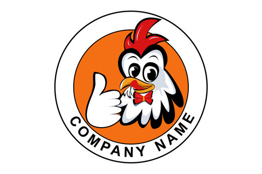 Chicken Character Logo Cartoon. A funny Cartoon Rooster chicken giving a thumbs up. Vector logo illustration.