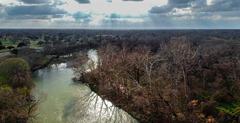 Aerial view of muddy river