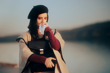 Sorrowful Woman Crying in a Harbor Sadden by Leaving 