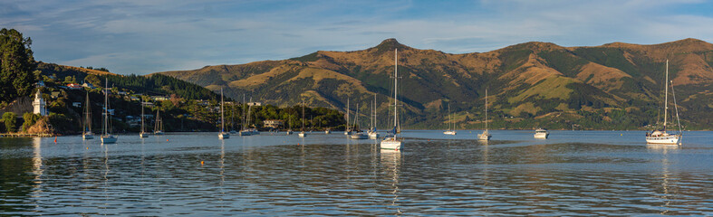 Early Autumn sunrise over Akaroa Harbour, New Zealand