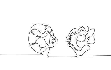 woman and man holding coffee talking to each other overhead concept