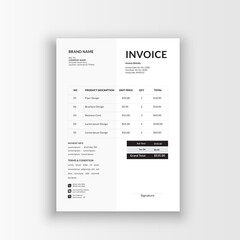 clean and minimalist business invoice template vector format, sales receipt voucher