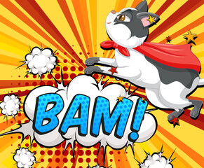 Cute cat in red cape flying