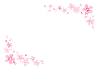Fototapeta na wymiar 桜の花びらのフレーム　水彩　手書き　コピースペース　テンプレート　白背景　水彩絵具　シンプル