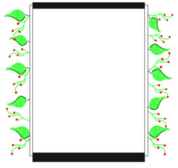 Black and white frame with green leaves and red berries