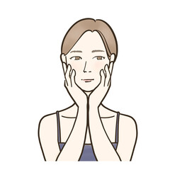 頬に手を当てる素顔の女性のイラスト