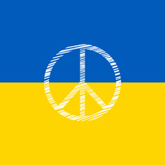 Ukraińska flaga i biała pacyfa. Symbol pokoju na tle flagi. Powiedz "NIE" wojnie. Modlitwa za Ukrainę.