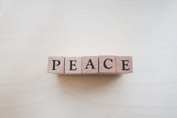 ' PEACE' word made from wooden blocks
