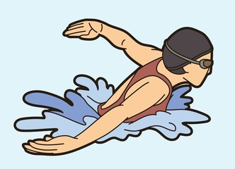 A Woman Swimming Sport Swimmer Action Cartoon Graphic Vector