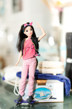 Bangkok,Thailand,Feb 2,2022-Barbie doll in decoration skate board