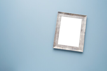 Empty pink wooden frame on grey background, copy space for mock up and template