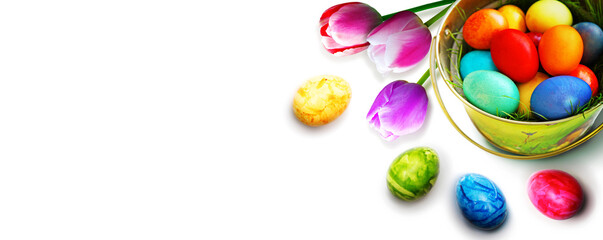 Beautiful Easter background with colorful Easter eggs