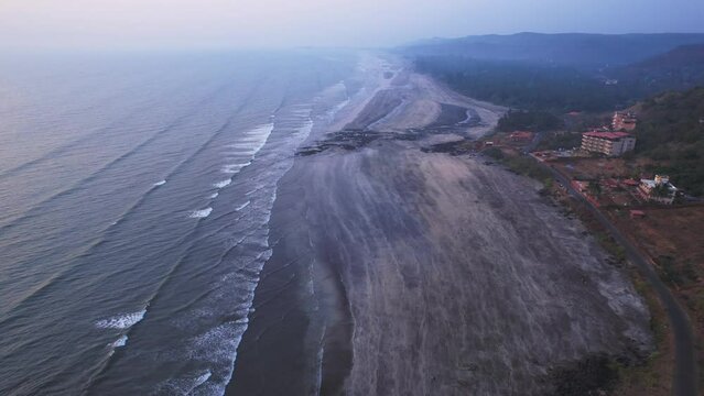 Aerial footage of Murud beach at Dapoli, located 200 kms from Pune on the West Coast of Maharashtra India.