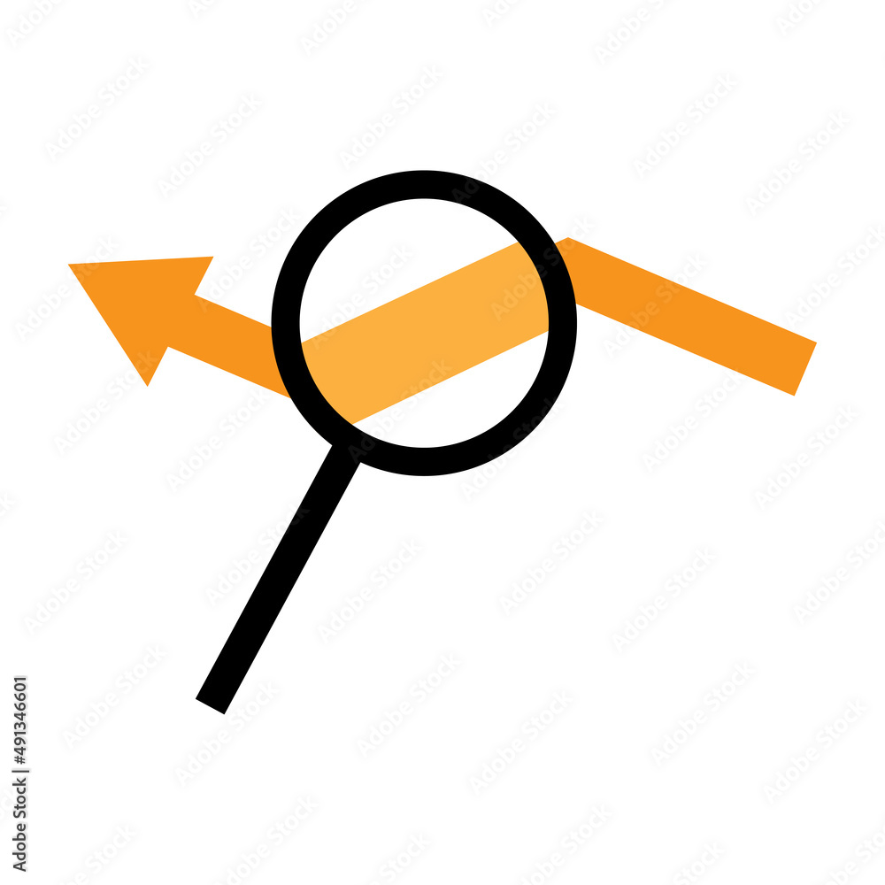 Poster magnifying glass arrow graphics. business data analysis. marketing concept. financial statistics. ve