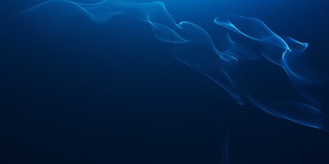 Blue particles wave background. Abstract dynamic mesh. Big data technology.	