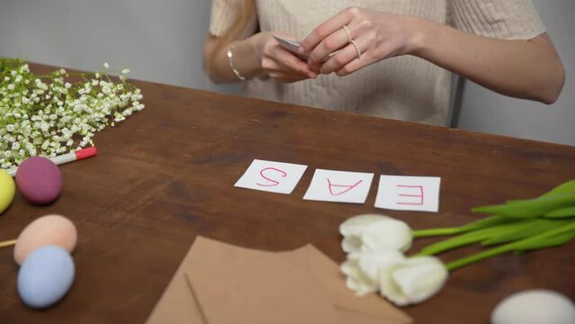 Close-up on a table with items to create a composition for Easter. Easter. Church holiday-Easter