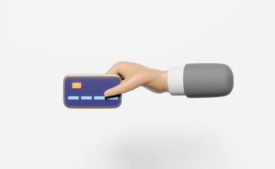 businessman hand hold blue credit card isolated on white background.  concept 3d illustration, 3d render