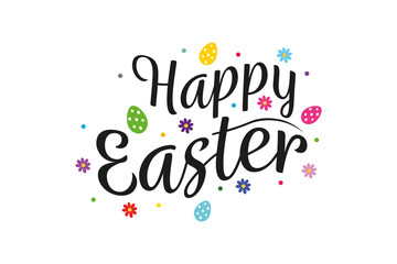 Happy Easter - Eggs, flowers, dots and text