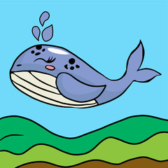 Marine Life Landscape watercolor. oceans and underwater world and big whales. underwater life concept can be used for posters, T-shirts, labels, websites, postcards.