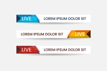 Fototapeta premium Set of bundle lower third vector design background texture banner template with orange, red and blue shape strip color. Modern broadcast news lower for TV Bars, Sport, Video Channel, Screen, Show.