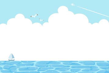 シンプルな手描きの夏の海の背景イラスト