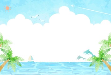 Fototapeta na wymiar 綺麗な水彩の海の背景イラスト