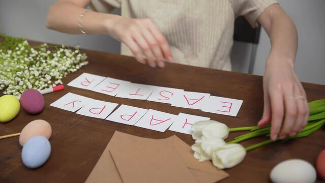 Close-up on a table with items to create a composition for Easter. Happy Easter. Church holiday-Easter