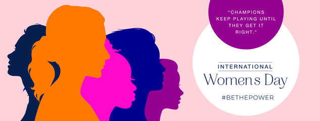 International Women's Day. Women in leadership, woman empowerment. Vector horizontal banner.