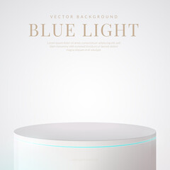 White stage with blue lights on white room. Concept of design for product display. Vector illustration