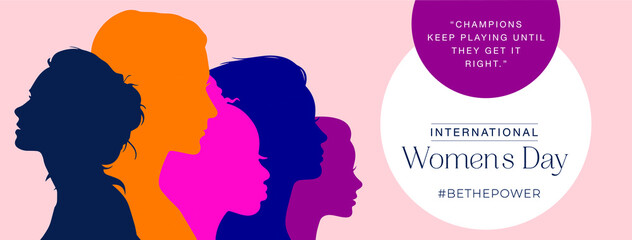 International Women's Day. Women in leadership, woman empowerment. Vector horizontal banner.