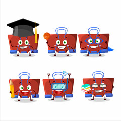 School student of red binder clip cartoon character with various expressions