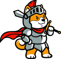 Cute Shiba Inu Dog Wearing Knight Armor Holding a Sword