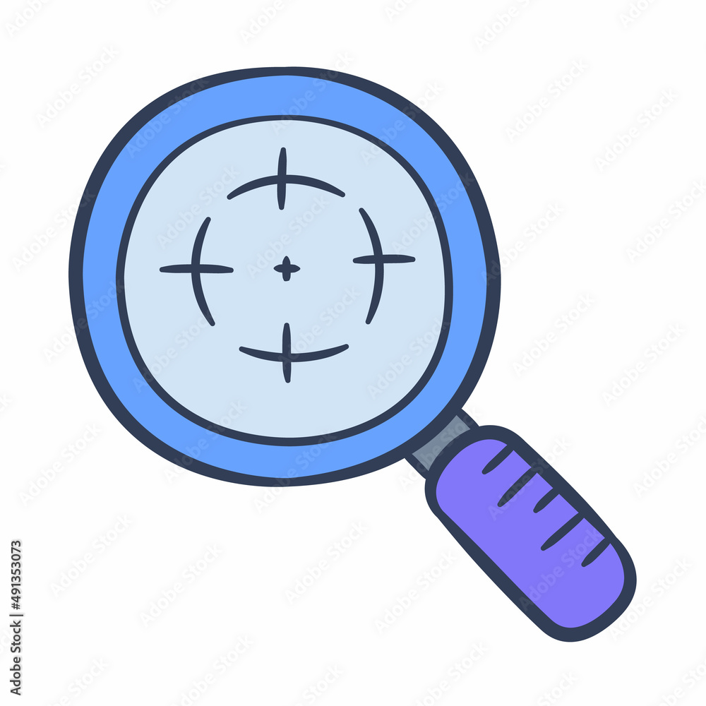Poster find magnifier search discover invention found single isolated icon with doodle colorfull color styl