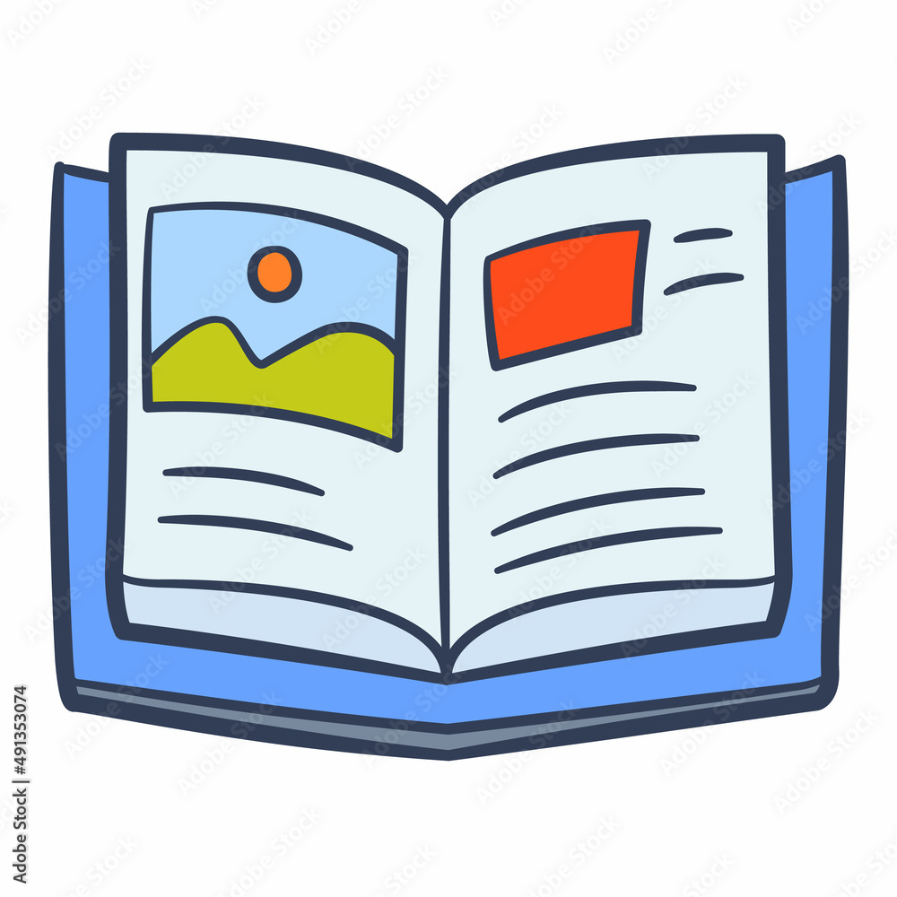 Aufkleber book read write knowledge insight thought journal single isolated icon with doodle colorfull color s